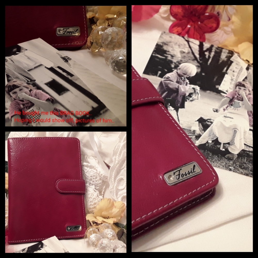 NWTAGS FOSSIL RED GENUINE LEATHER BRAG BOOK 4x6"